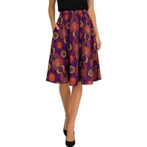 Piombo Women's NWT Colorful Sunflower Print Cotton A-Line Knee Length Skirt XL